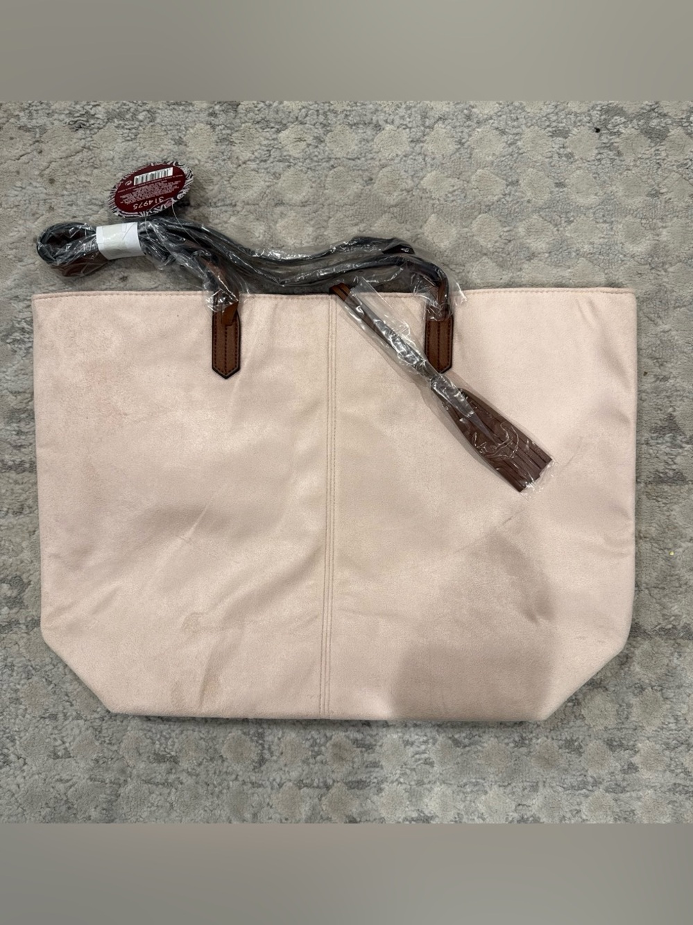 Blush Pink Tote with Brown Trim and Tassel Accent